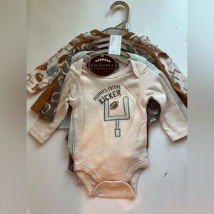 chick pea Football Bodysuit Onesie 4 Piece Set - Cream, Brown, and Gray